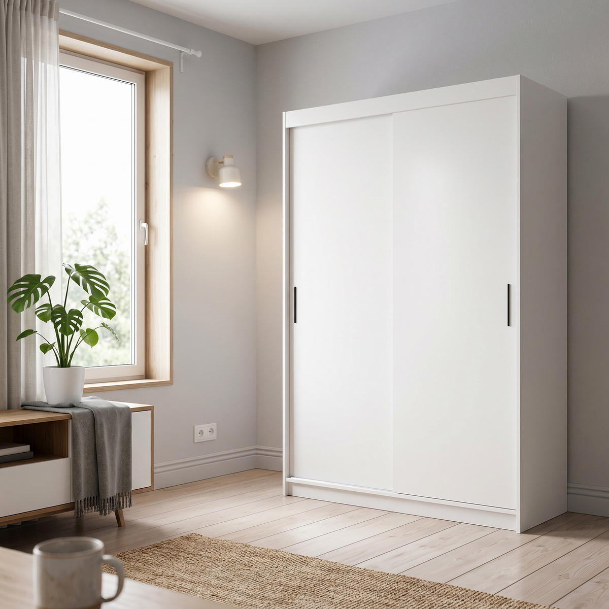 SCHWEBETÜRENSCHRANK TELA 180/205/60cm 2-türig Weiß - Weiß, Holzwerkstoff (180/205/60cm) - MASSENO