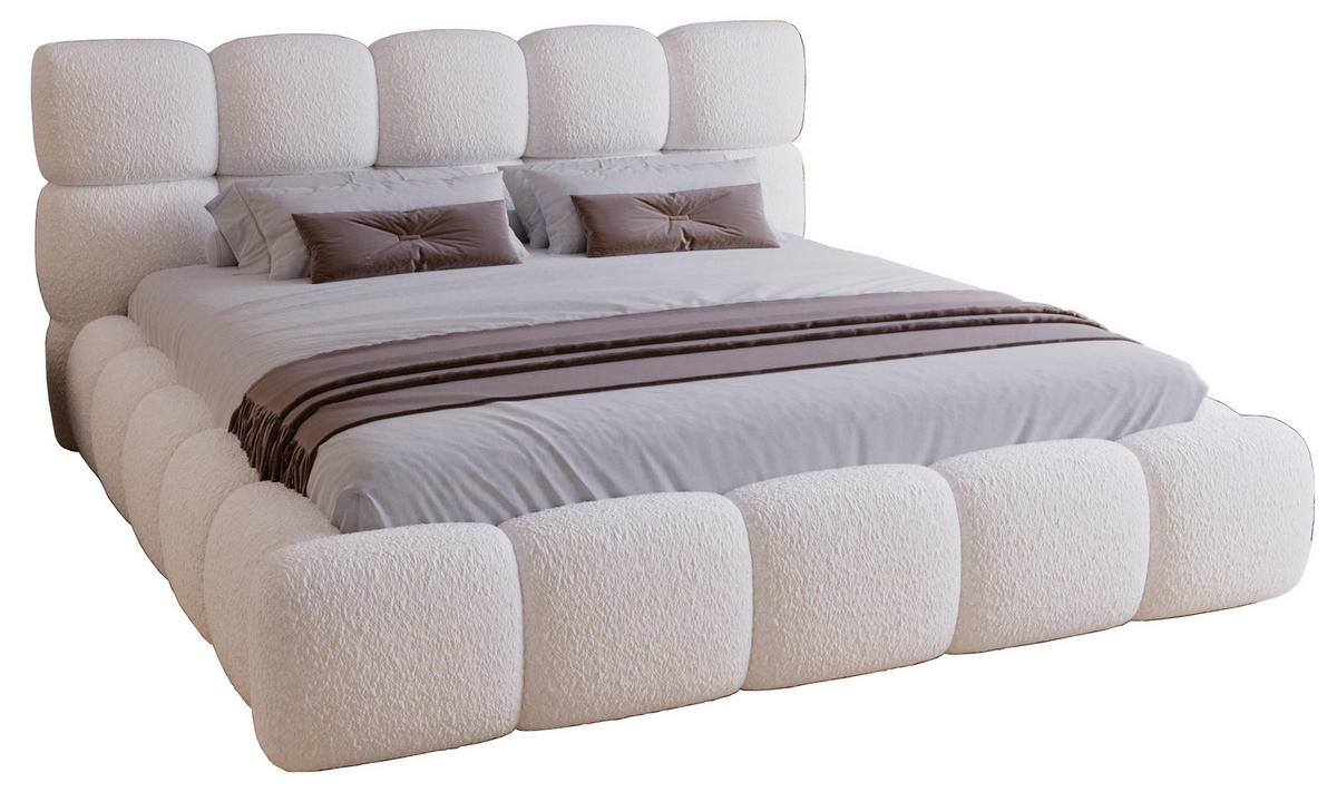 DOPPELBETT 200x200 Lucca mit Bettkasten, Stoff Bouclé, Creme - Creme, Holz/Textil (200/200cm) - Emporius