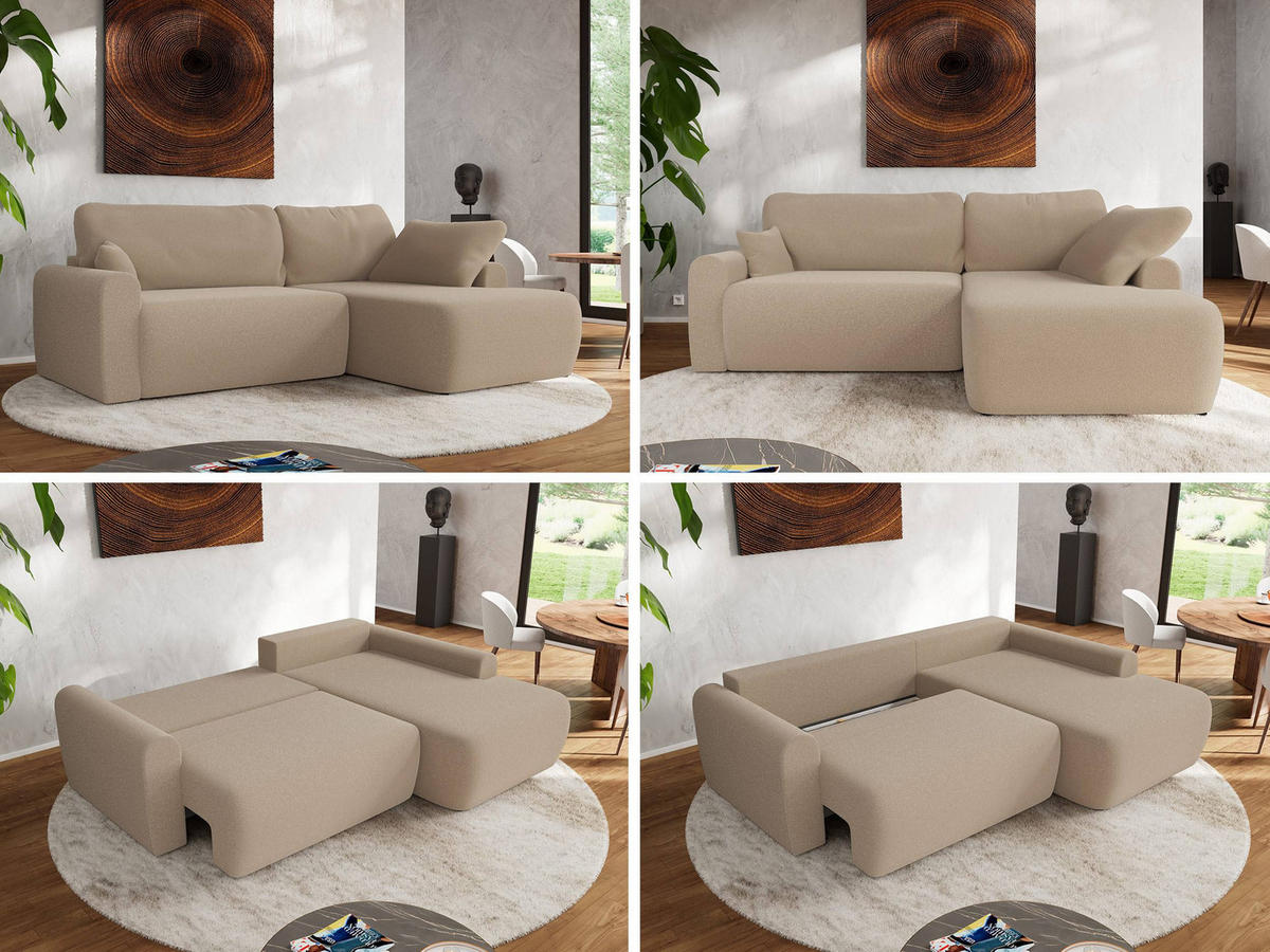 ECKSCHLAFSOFA CUBO L Hellbraun Boucle - rechts - Schwarz/Braun, Kunststoff/Textil (187/273cm) - MKS