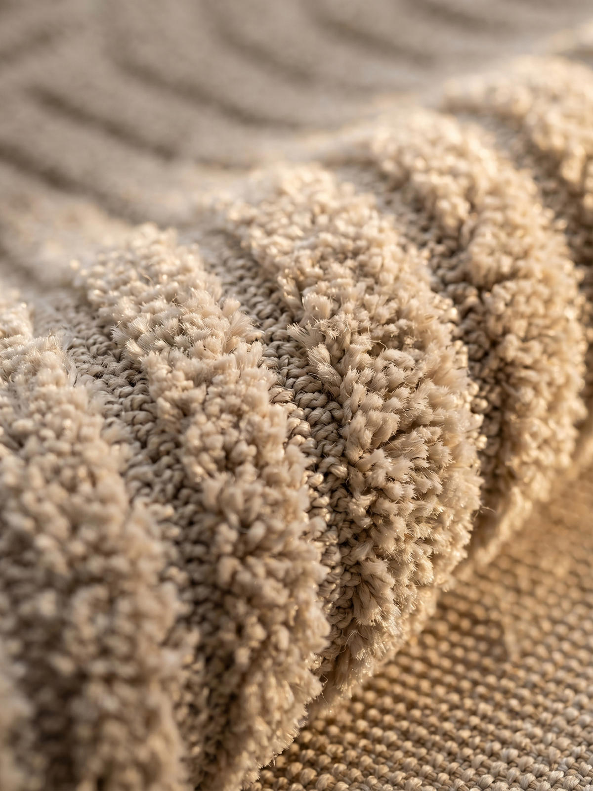 TEPPICH Wohnzimmer Hoch-Tief 3D-Effekt Organische Bögen mit 3D-Effekt OEKO-TEX 3D-Relief Boho Beige 200x290 – RIGI - Beige, Textil (200/290cm) - KADIMA DESIGN