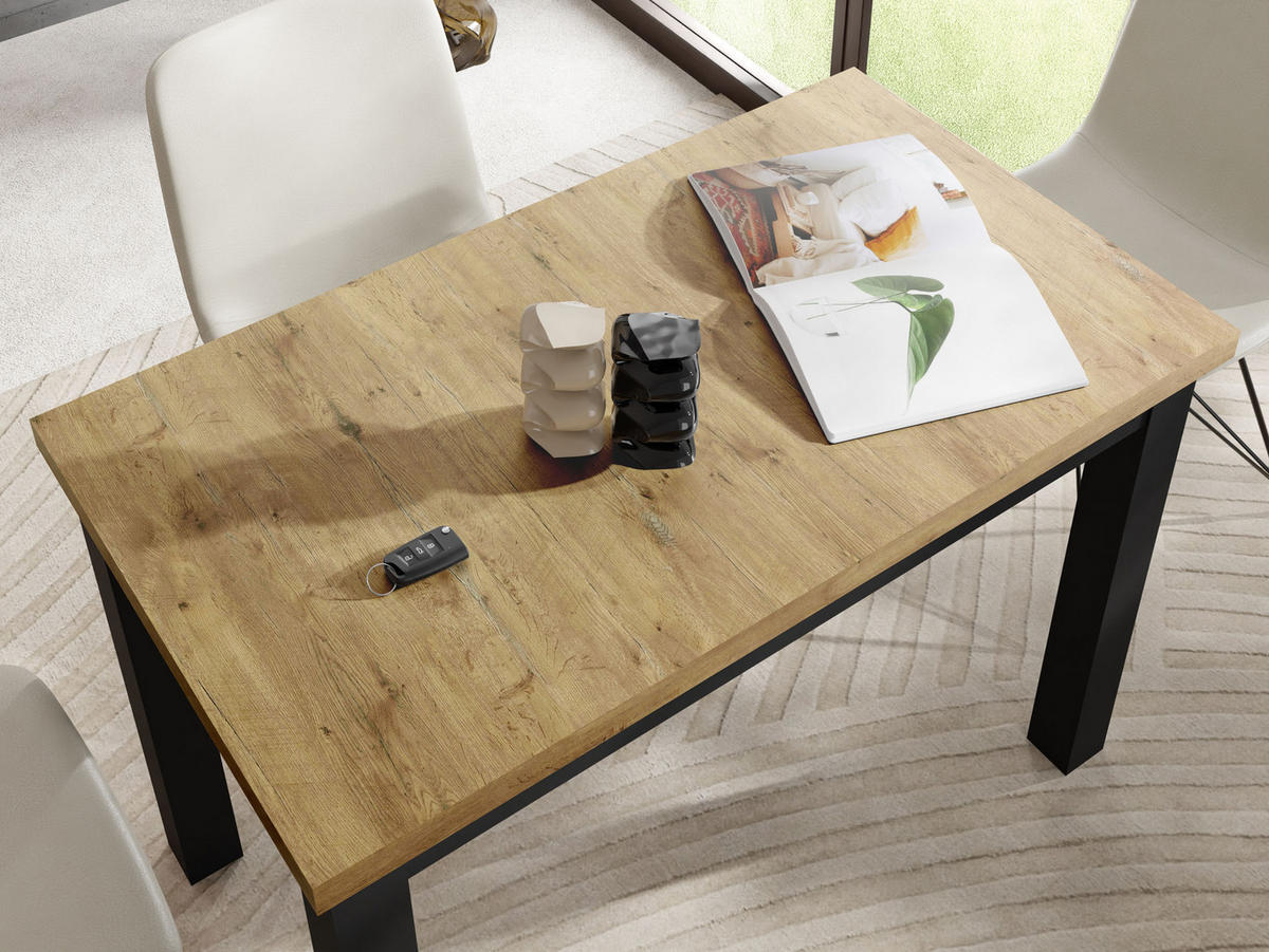 ESSTISCH Arden rechteckig, Eiche Hell Braun 100/60/73 cm - Eichefarben/Schwarz, Holz/Holzwerkstoff (100/60/73cm) - WFL GROUP