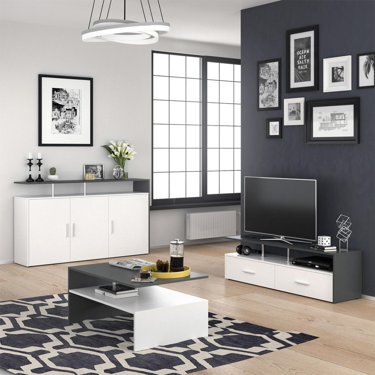 KOMMODE Amato Weiß/Anthrazit 160 x 91.6 cm - Weiß, Holzwerkstoff (35/91.6/160cm) - Vicco
