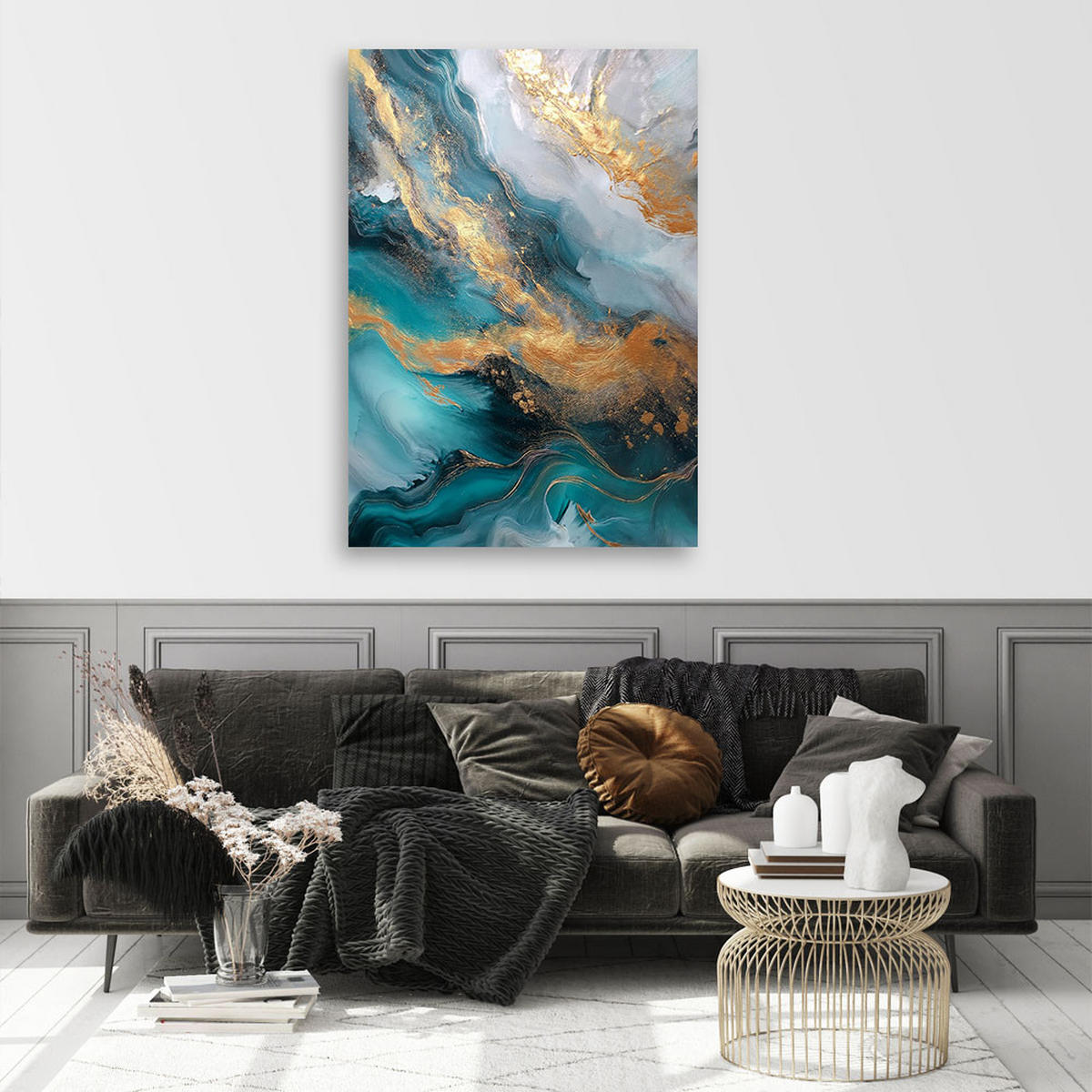 WANDBILD modernes marmor abstraktes türkis - Türkis, Textil (40/60cm) - Feeby