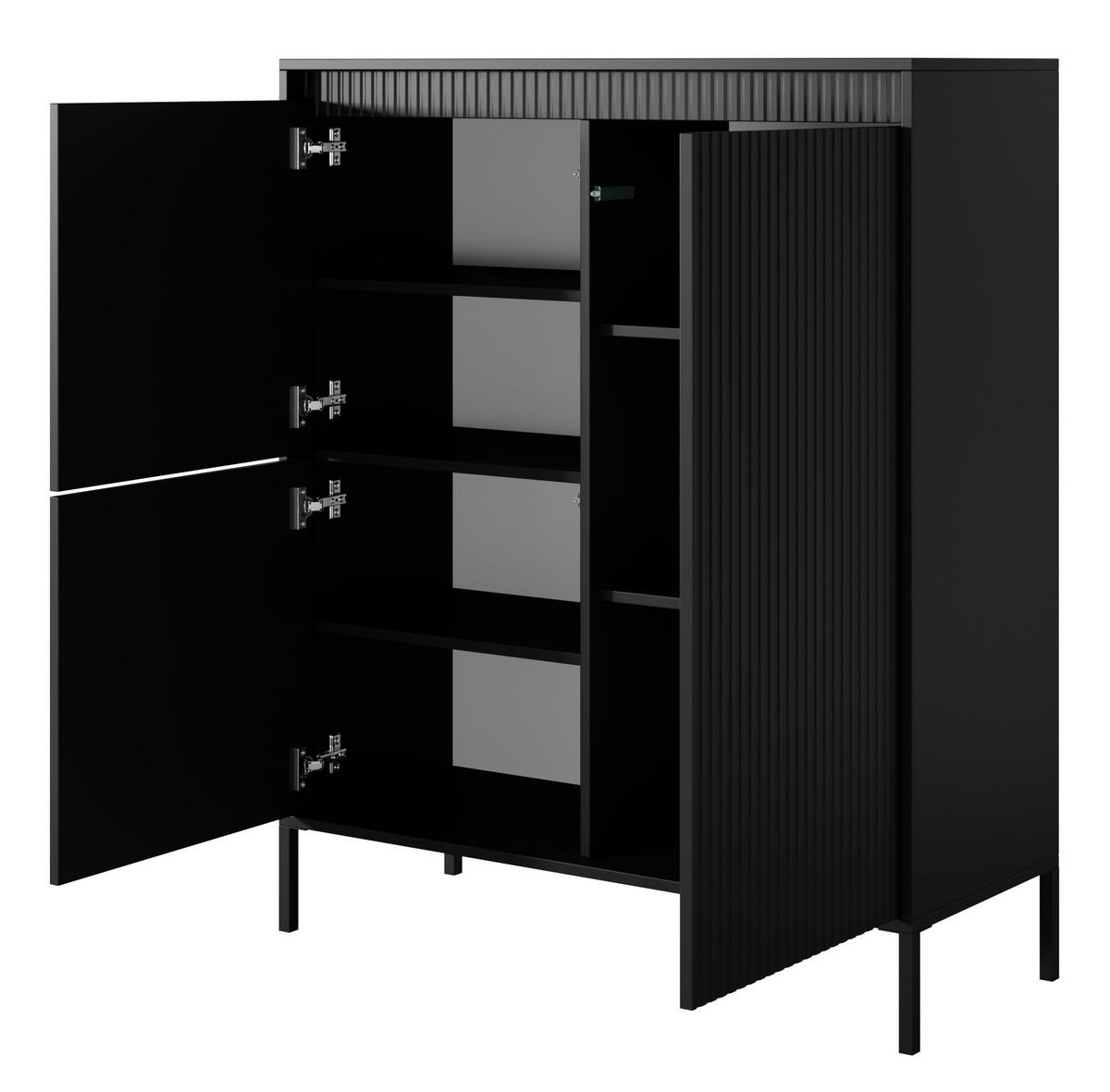 KOMMODE Schwarz ENSO Geriffelt 3 Türen - Schwarz, Holzwerkstoff (103.5/123.4/39.5cm) - Sepro Meble