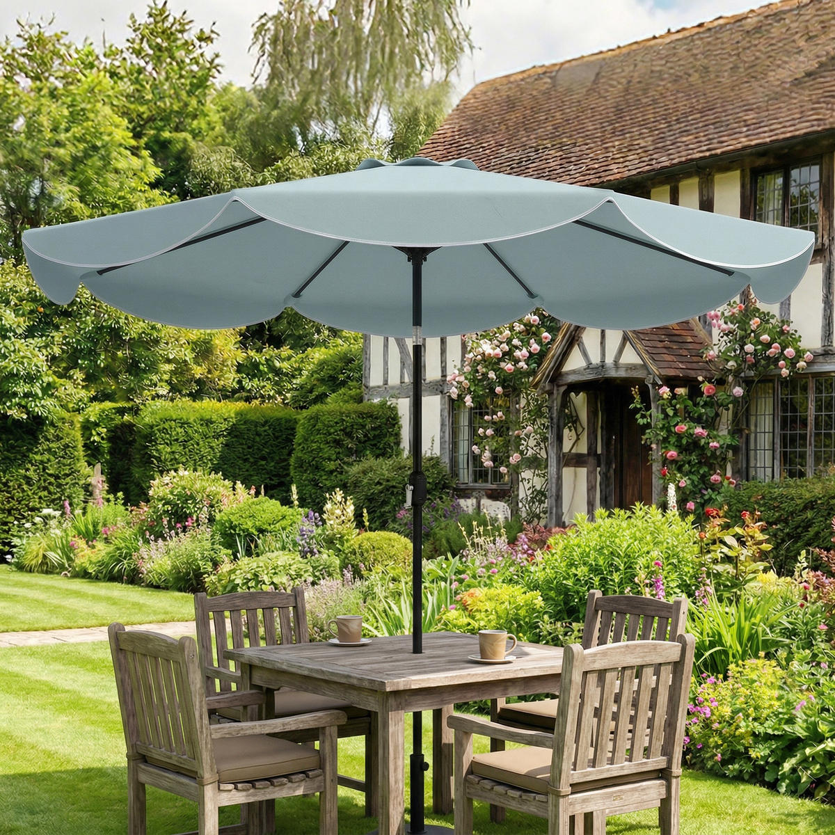 SONNENSCHIRM rund 265 cm DE-11595 Neigbar mit Volant Blau - Blau, Metall (265/265cm) - ComfortXL