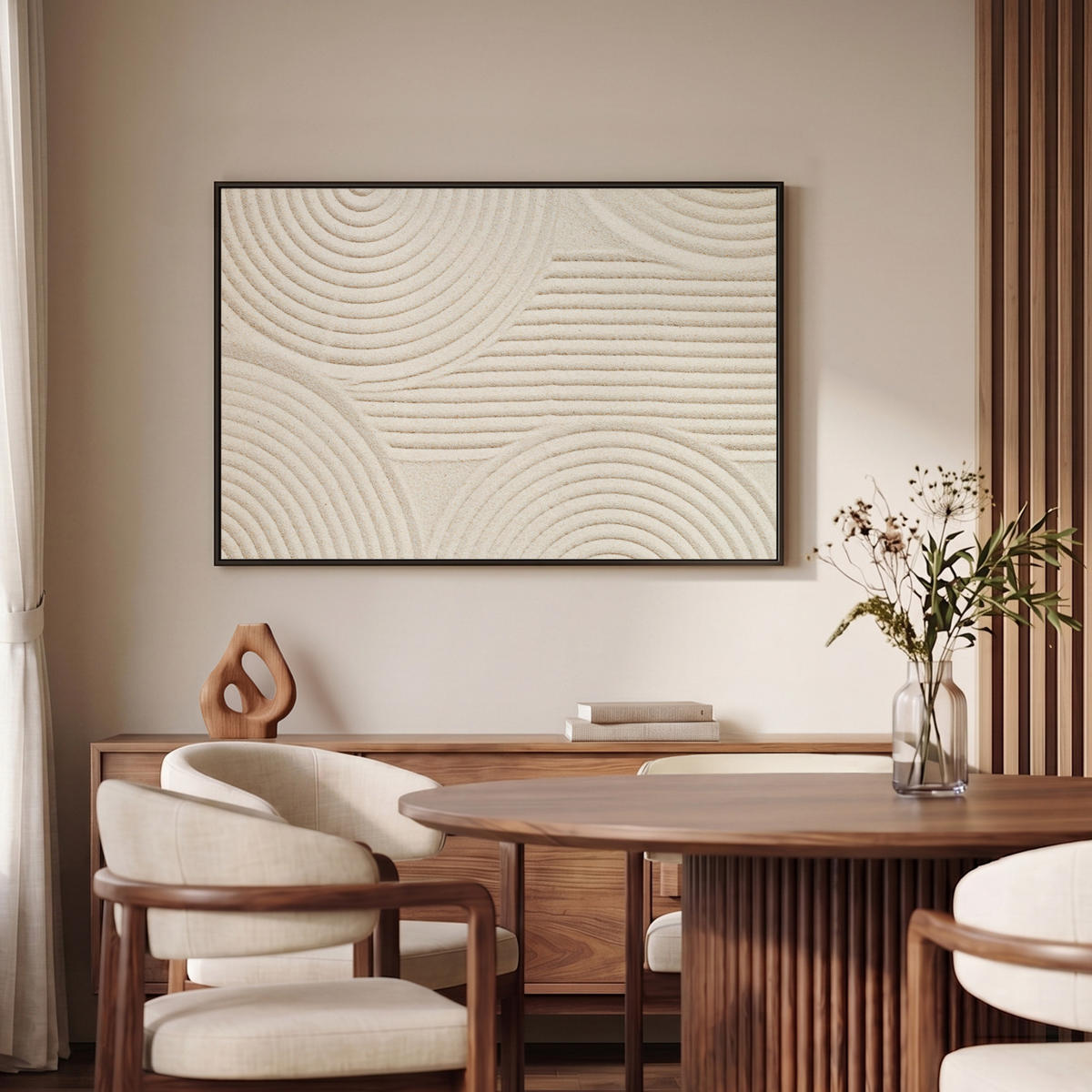 LEINWAND Bilder mit Rahmen - Muster - Abstrakt - Weiß - 90x60 - Beige, Textil (90/60cm) - MuchoWow