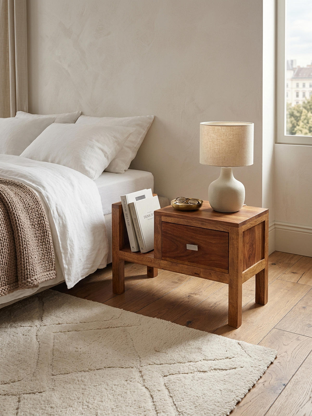 NACHTTISCH – Massivholz, Landhausstil, 60x30x40 cm, Schublade & Ablage - Braun, Holz/Metall (60/40/30cm) - KADIMA DESIGN