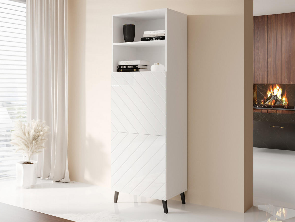 STANDREGAL Abeto 60 - Schwarz Hochglanz/Schwarz, Holzwerkstoff/Kunststoff (60/177/40cm) - MIRJAN24