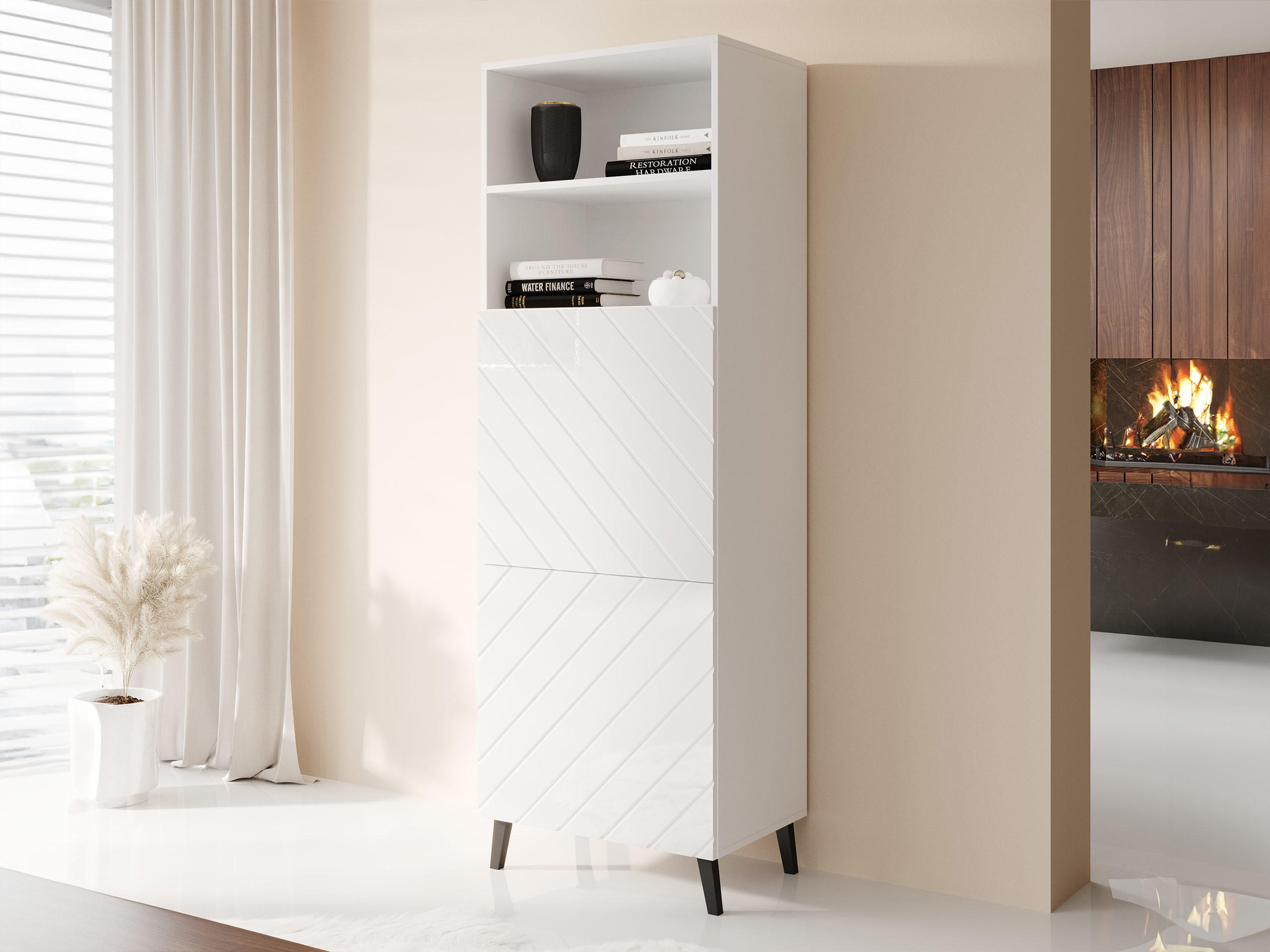 Thumbnail - Mirjan24 Standregal, Schwarz, Schwarz Hochglanz, Holzwerkstoff, Rechteckig,Rechteckig, 60x177x40 cm, Wohnzimmer, Regale,...