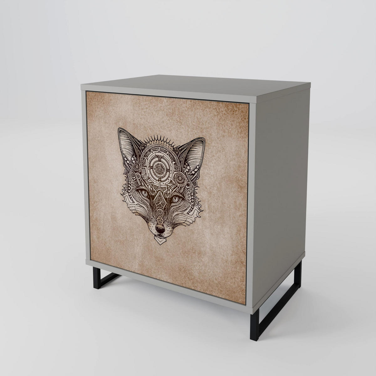 SIDEBOARD STEAMPUNK CLAN, Grau, 57,5x42x72,5 cm, Schwarze Metallfüße - Multicolor/Schwarz, Holzwerkstoff/Metall (57.5/72.5/42cm) - SpaceRebels