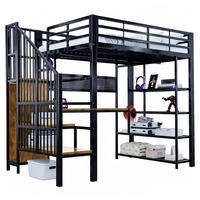 HOCHBETT 140/200 cm aus Metall und Holzwerkstoffen mit Treppe, Schreibtisch, Regal und LED Schwarz - Schwarz, Metall (140/200cm) - Modenvie