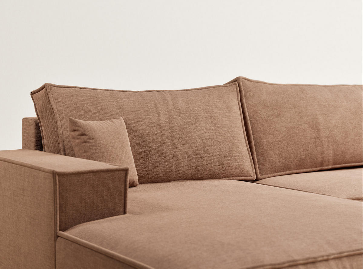 WOHNLANDSCHAFT Kyoto Hellbraun Chenille-Stoff - Hellbraun/Schwarz, Holz/Holzwerkstoff (398/70/148cm) - Maison de Reve
