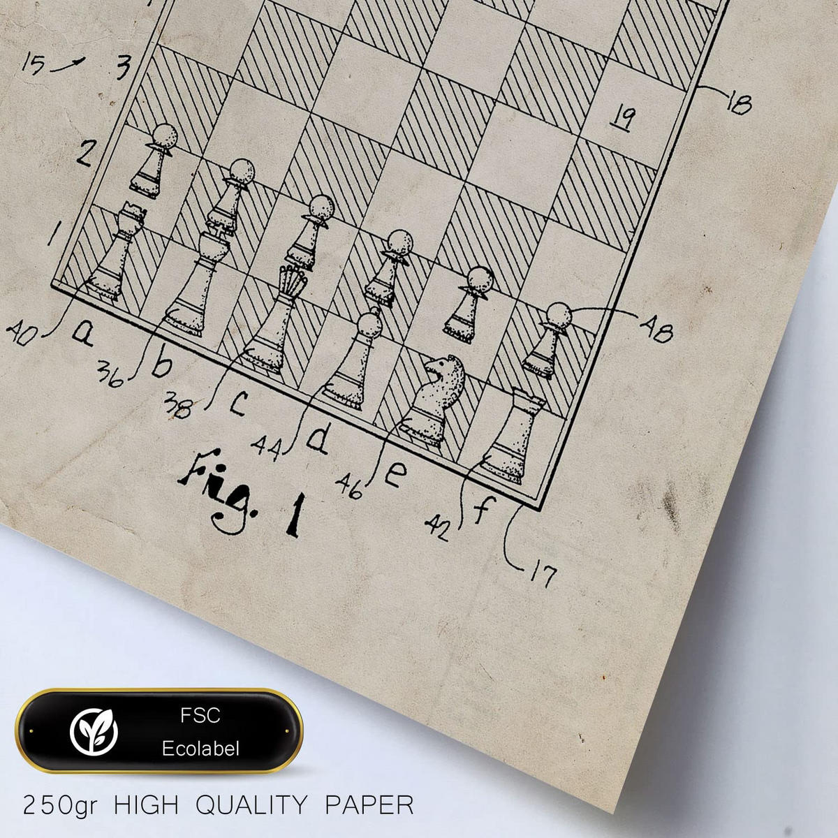 POSTER Set Mit 6 Plakaten Mit Brettspiel Patenten Im Vintage Stil A3 & A4 Rahmen Aus Hellem Holz - Beige, Papier (29/3cm) - Nacnic