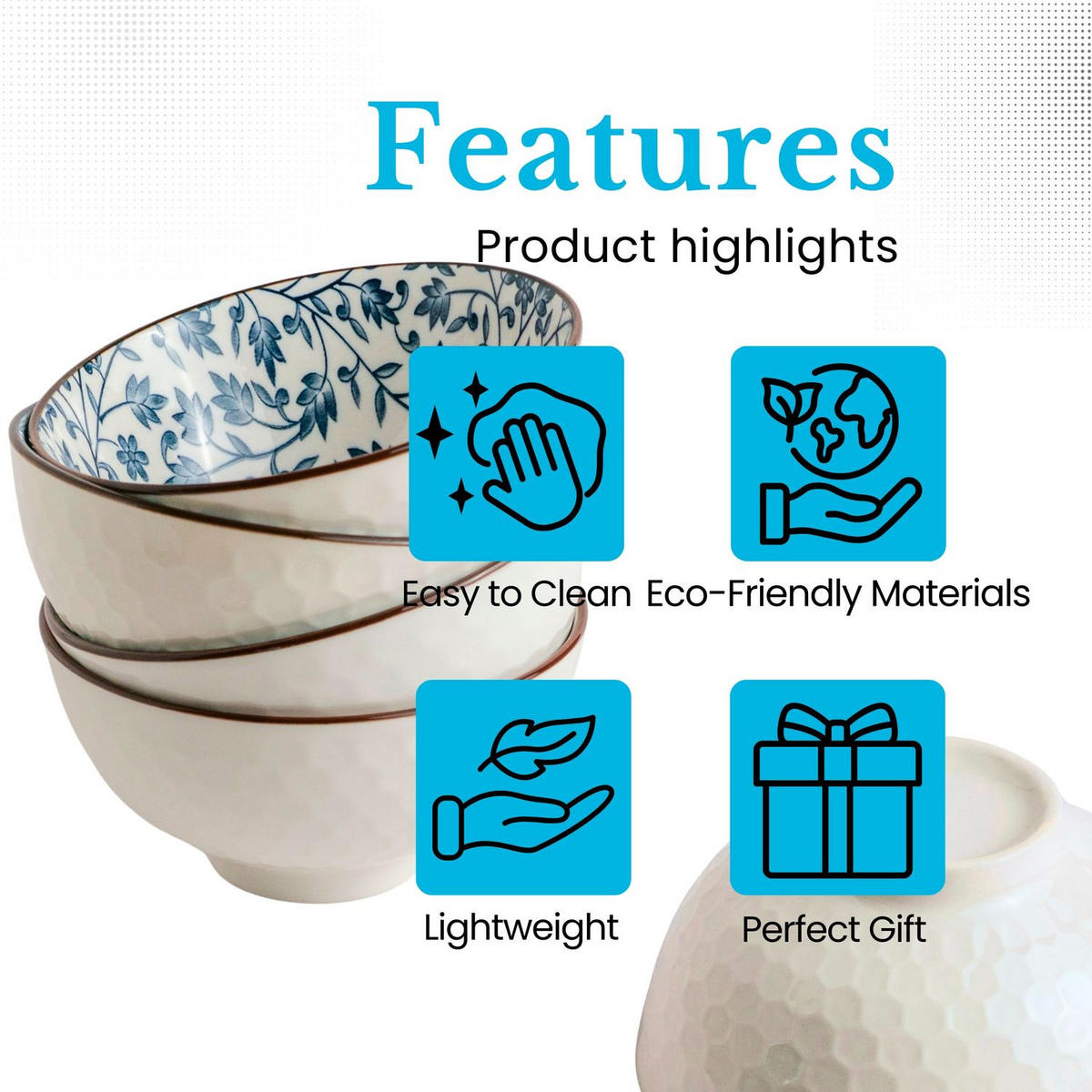 SCHALEN-SET in schickem Geschenkkarton (4-tlg.) - Blau, Keramik (5.5/5.5/11.3cm) - Intirilife