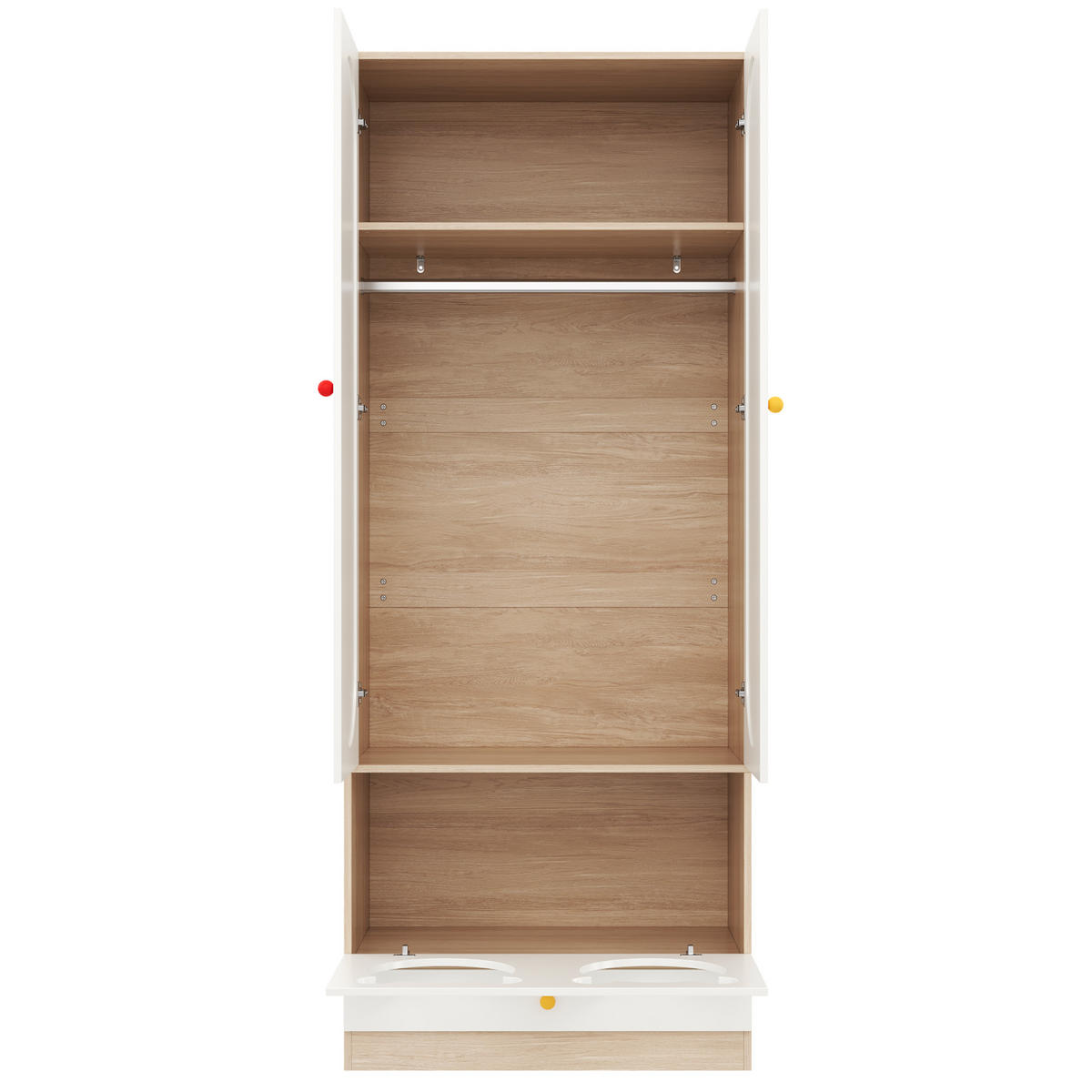 GARDEROBENSCHRANK in Weiß Kinderkleiderschrank mit Bügelstange, Katzenbett & Keramikgriffen,B80/T50/H200cm - Weiß, Keramik/Holzwerkstoff (80/200/50cm) - STILVORA