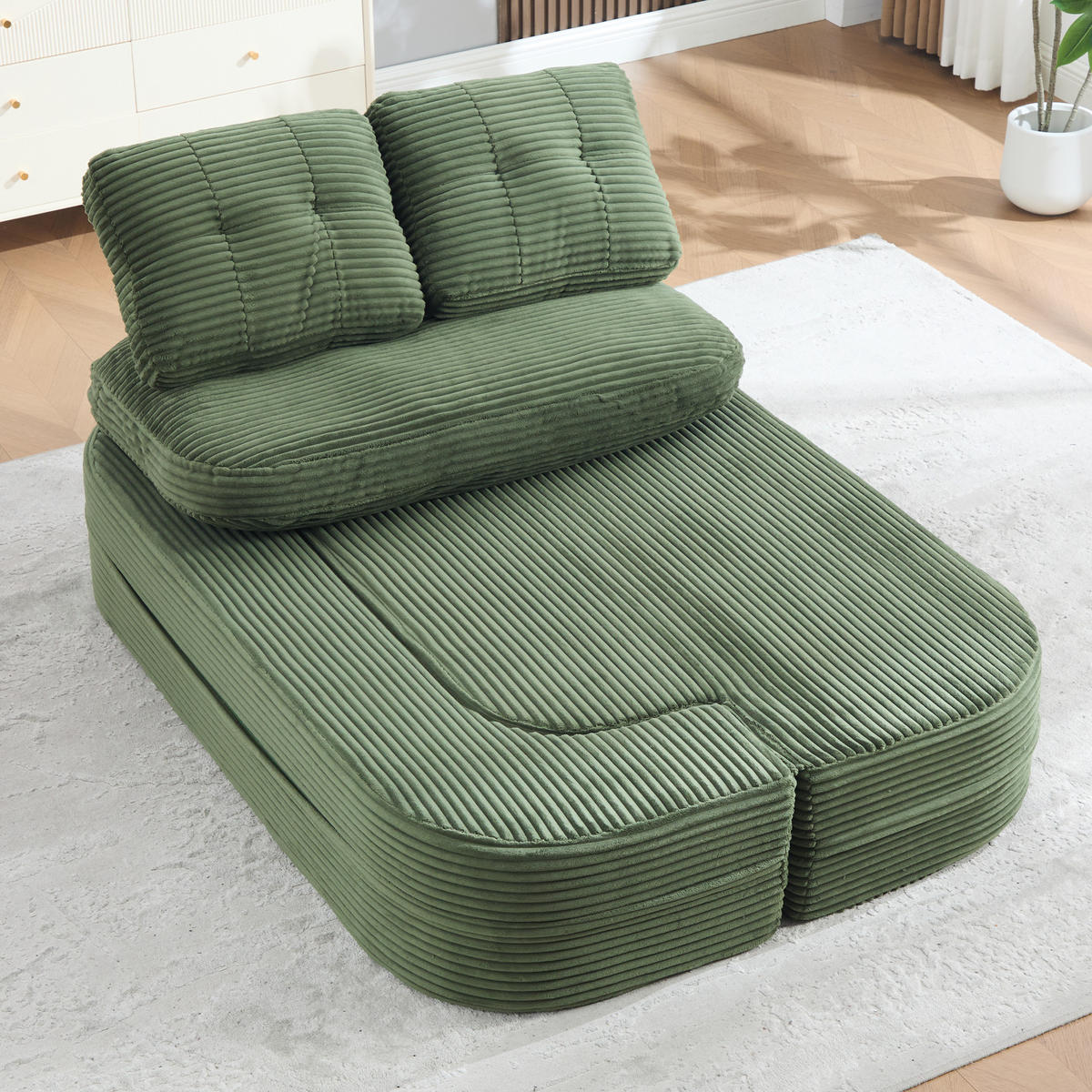 SOFA mit Liegefunktion und Getränkehaltern aus Cord in Smaragdgrün - Smaragdgrün, Textil (165/61/97cm) - EVRYAE