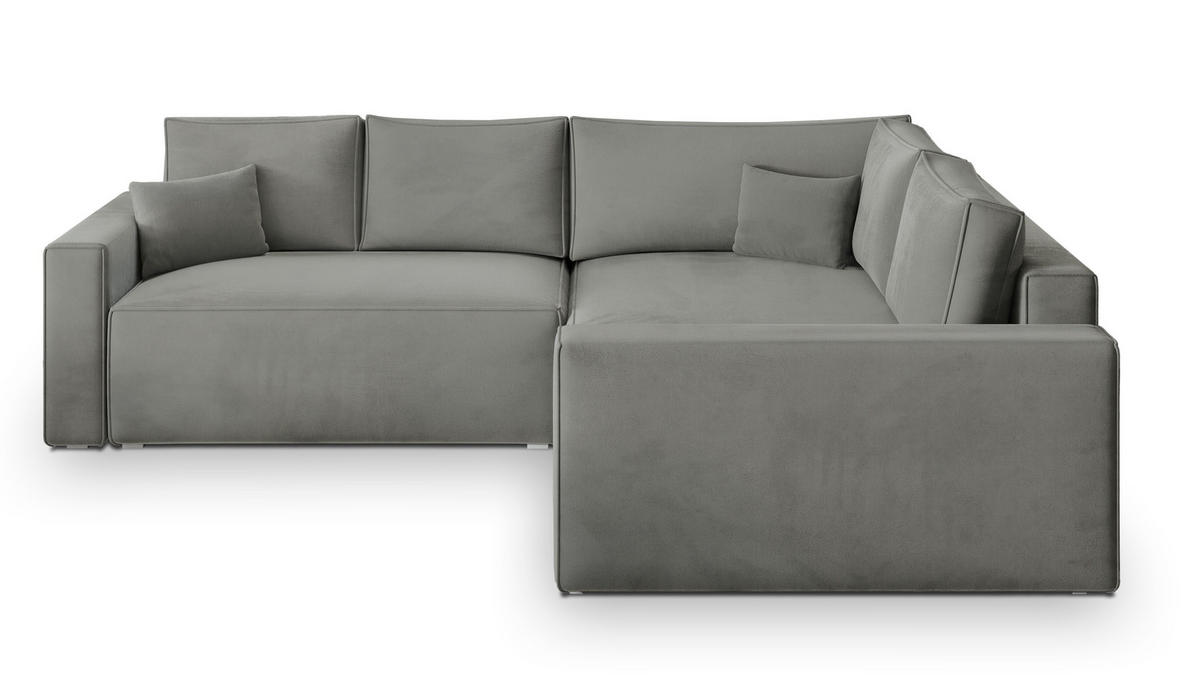 ECKSOFA ERONIS R-S Hellgrau Velours-Stoff mit Schlaffunktion - Hellgrau, Holz (265/194cm) - MASSENO