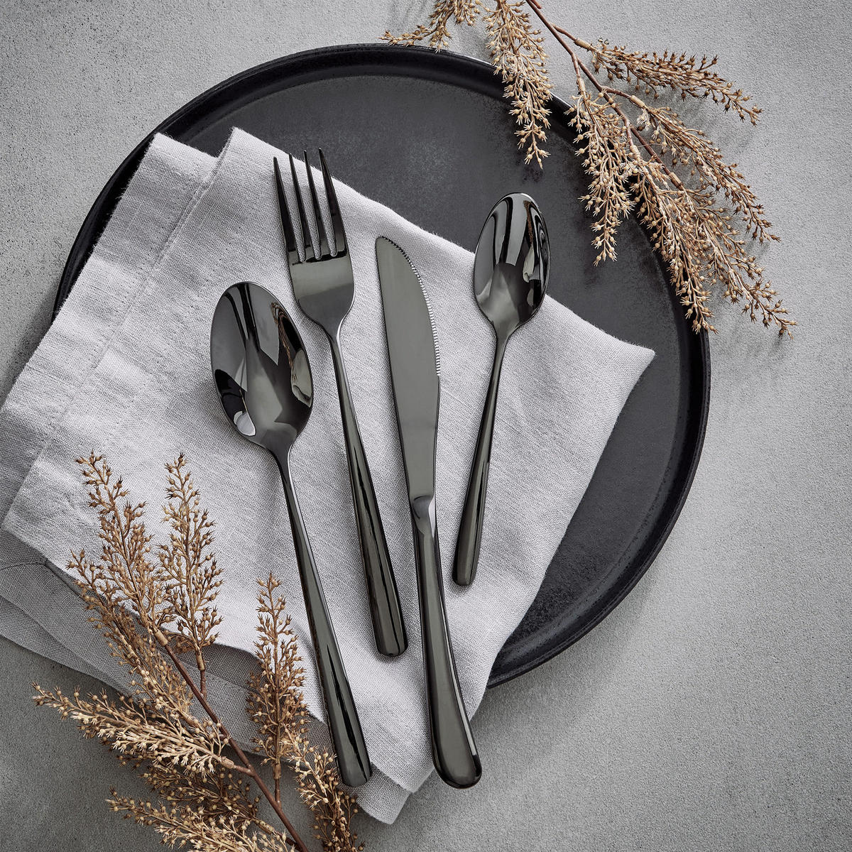 BESTECK-SET (4-tlg.) Queens - Schwarz, Metall - Butlers