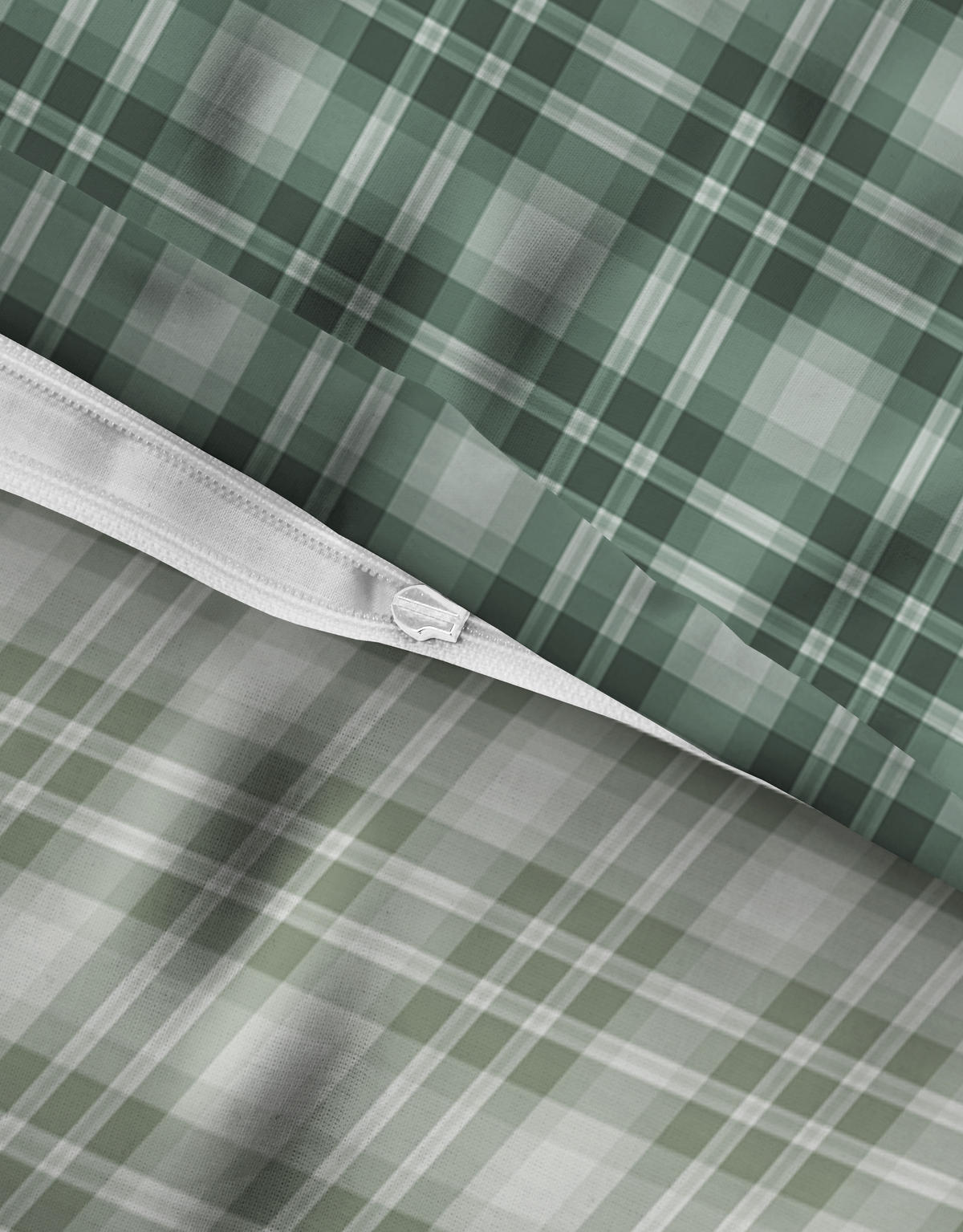 BETTWÄSCHE-GARNITUR Premium Biber Karo Tartan salbei, 135x200 cm + 80x80 cm - Salbeigrün, Textil (135/200cm) - biberna