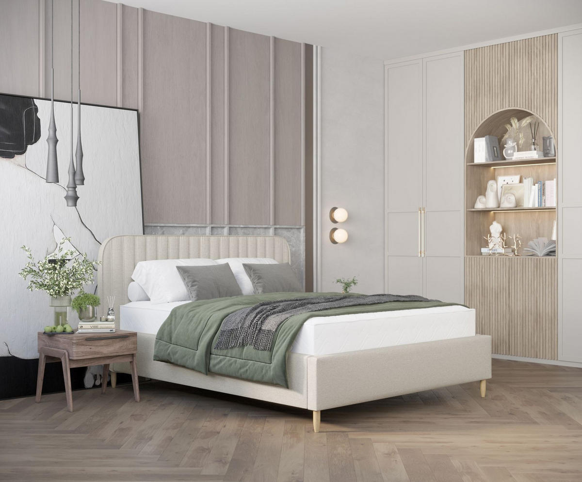 POLSTERBETT Noto Beige 120/200 cm im Webstoff - Beige/Naturfarben, Holz/Holzwerkstoff (120/200cm) - Maison de Reve
