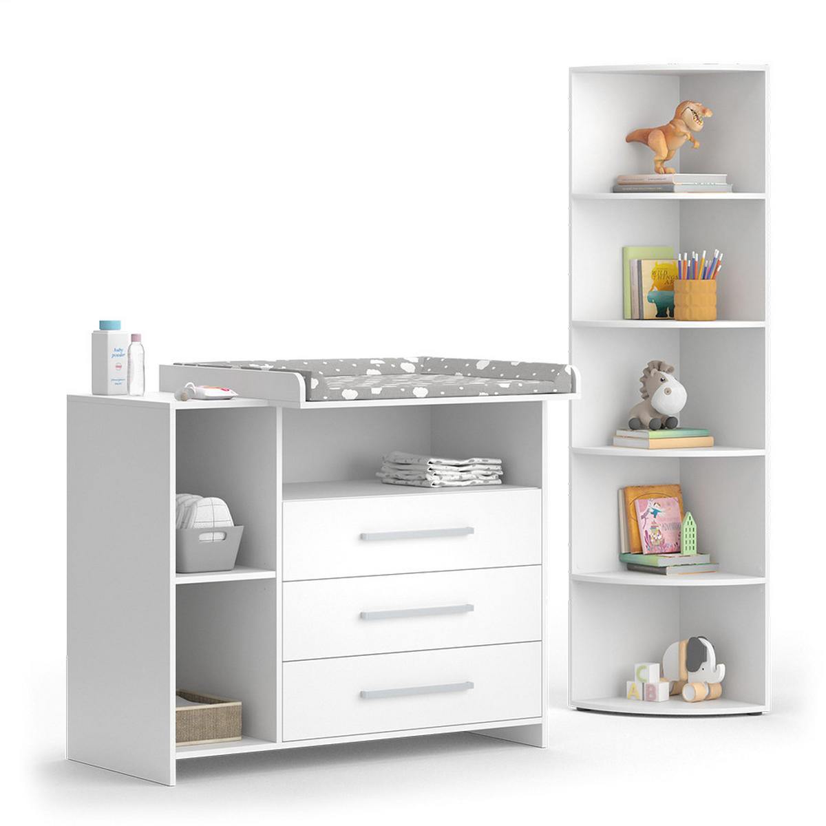 KINDERZIMMER-SET Oskar Weiß 2 Teile mit Wickelkommode und Spielzeugregal - Weiß, Holzwerkstoff (113/100/69.9cm) - Vicco