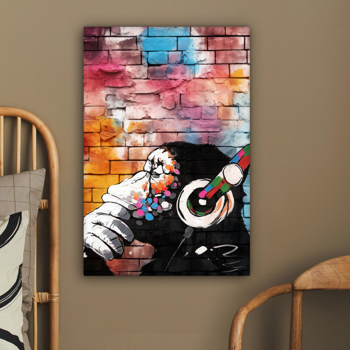 LEINWANDBILD Affe - Graffiti - Musik 60x90 cm - Multicolor, Textil (60/90cm) - MuchoWow
