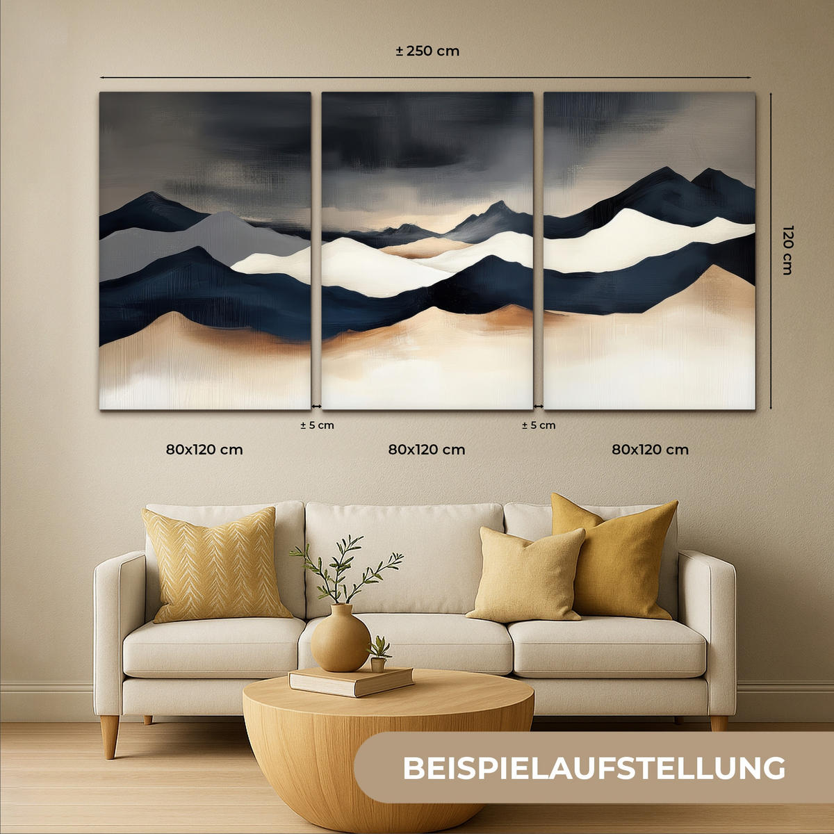 OBRAZ NA PLÁTNĚ 3dílná sada Krajina - abstraktní - moderní 240x120 cm - tmavě modrá, textil (240/120cm) - MuchoWow