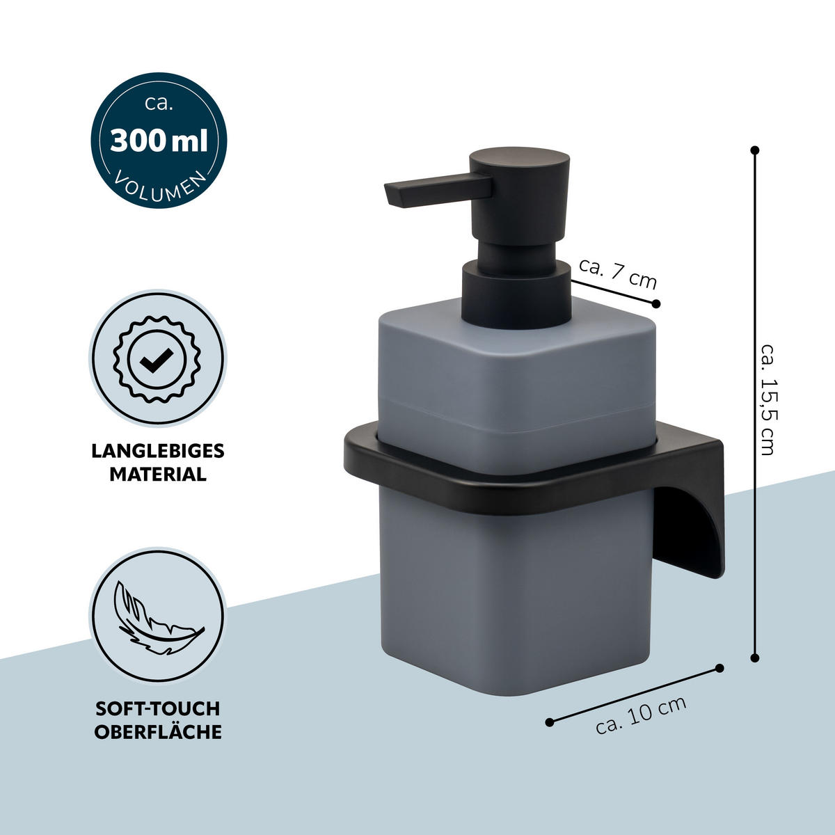 SEIFENSPENDER SAVONA Softtouch, grau, eckig - Grau, Kunststoff (9/15.5/10cm) - bremermann
