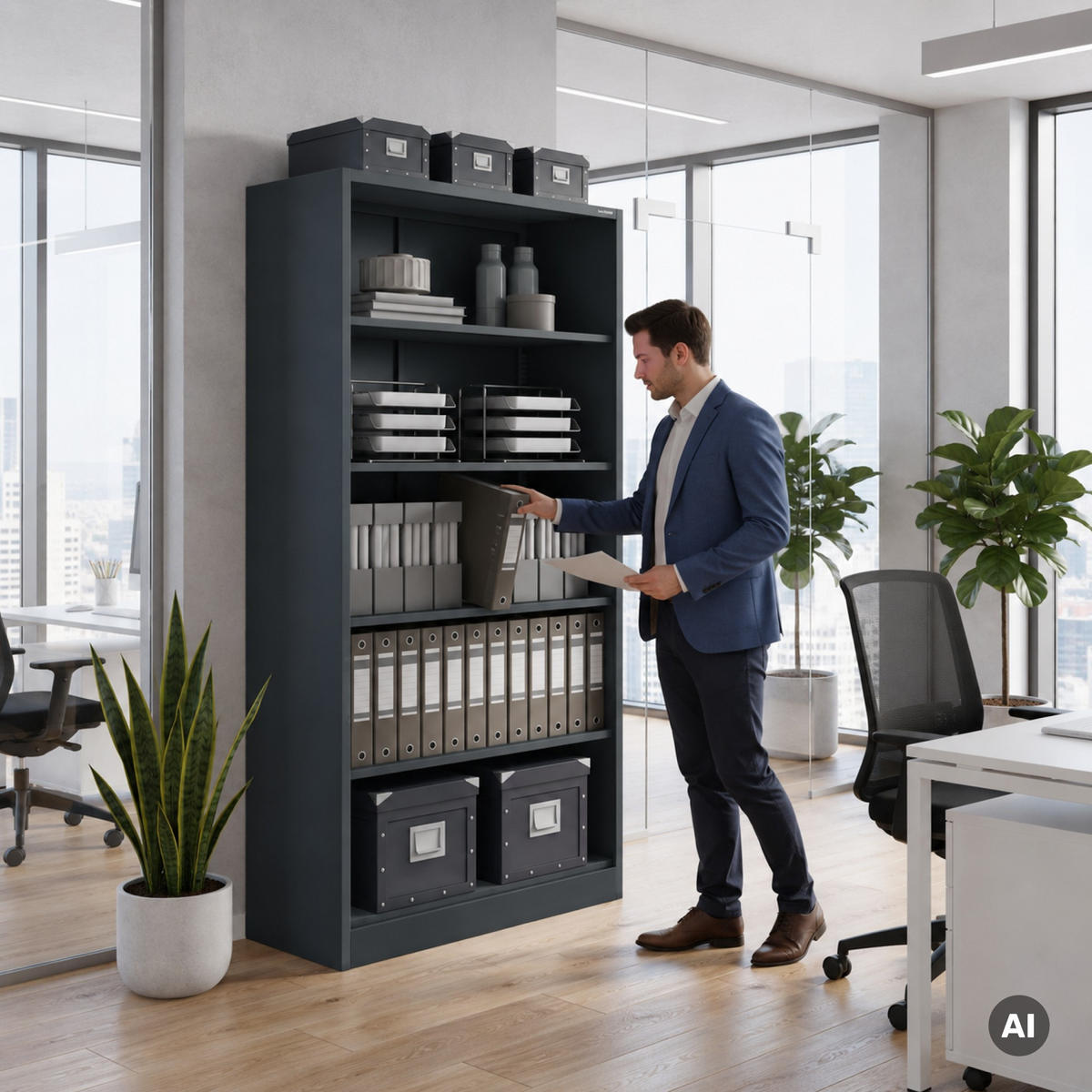 BÜRO-REGAL aus Metall RUFUS 195 × 90 × 45 cm - Anthrazit, Metall (90/195/45cm) - Jan Nowak