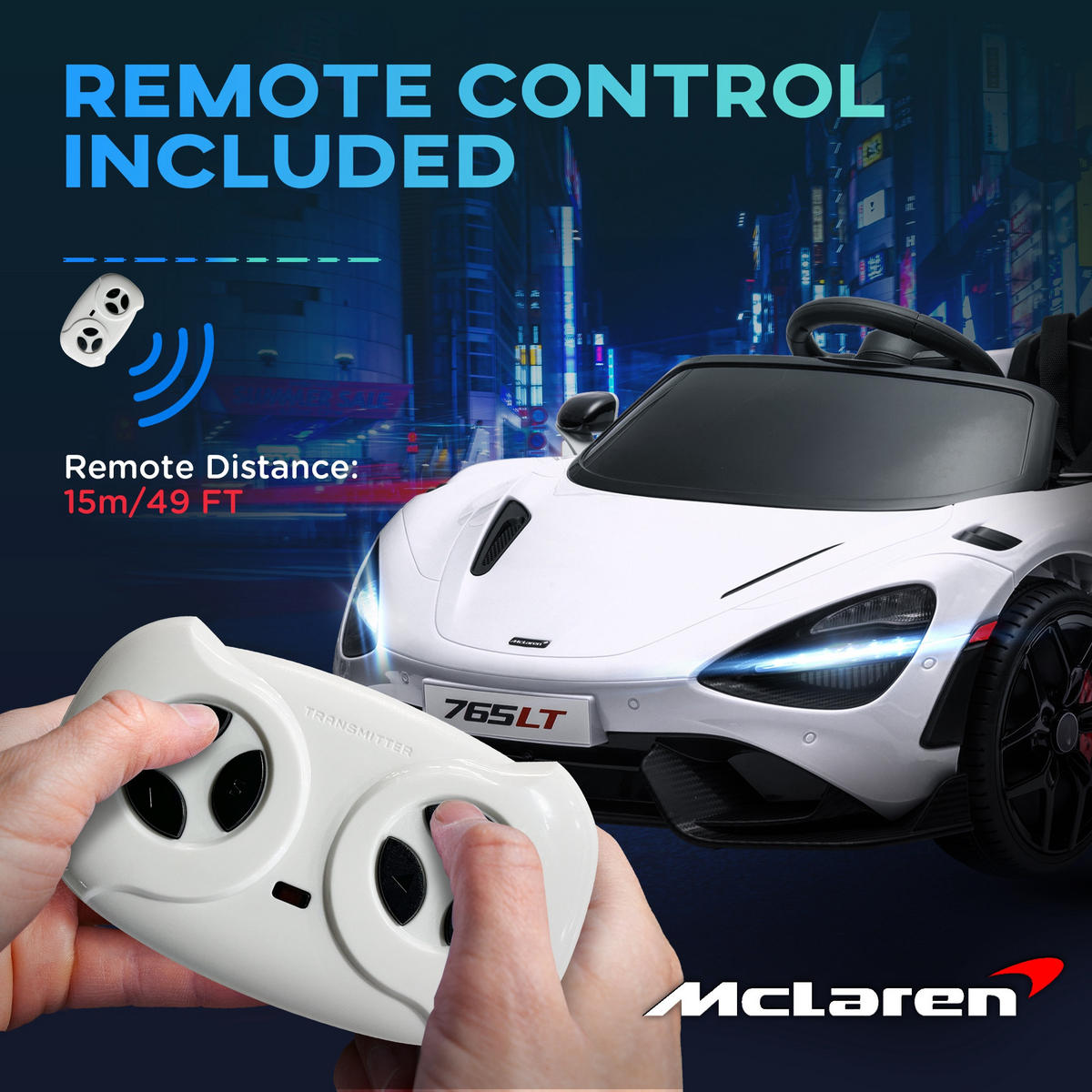 KINDER-ELEKTROAUTO mit Flügeltüren, fernsteuerbar, mit sanftem Antrieb und LED-Lichtern, Weiß - Weiß, Kunststoff/Metall (113/68/44cm) - AIYAPLAY