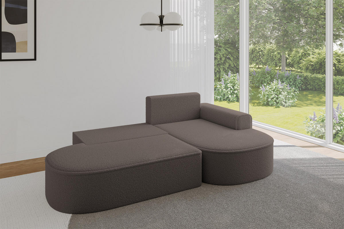 ECKSOFA mit Schlaffunktion und Bettkasten Ottomane Rechts MARI-L1-S - 283x167x85 cm Braun Bouclé - Schwarz/Braun, Holzwerkstoff/Kunststoff (167/283cm) - ALTDECOR