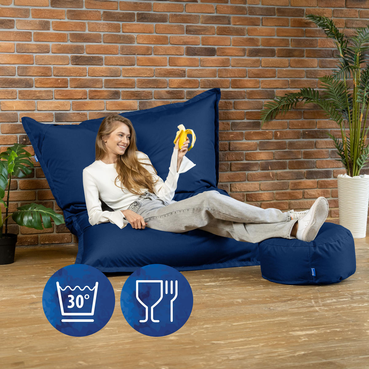 SITZSACK XXL Caree königsblau, 140x180cm groß für Outdoor - Blau/Dunkelblau, Textil (180/140/30cm) - Bruni