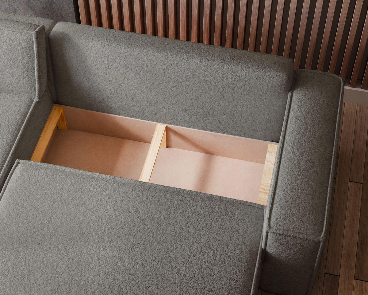 ECKSOFA Scarlo Hellbraun Bouclé-Bezug - Hellbraun/Schwarz, Kunststoff/Textil (244/145cm) - Selsey