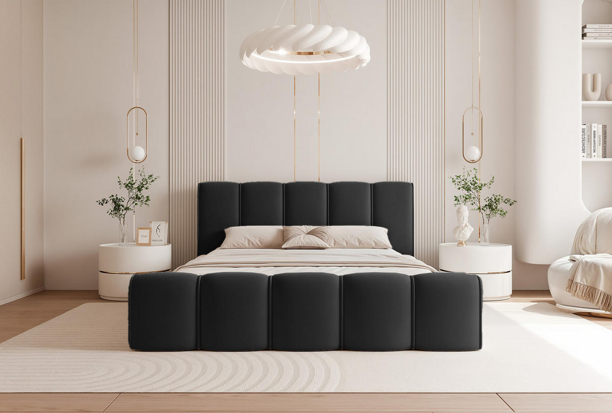 POLSTERBETT LLALO 180x200 cm, Schwarz - Schwarz, Textil (200/180cm) - Fedve