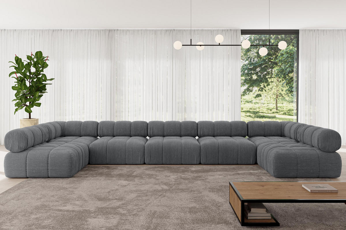 WOHNLANDSCHAFT modulares Sofa Garvo-U3 - 475x190x70 cm Dunkelgrau Cord - Dunkelgrau, Holzwerkstoff/Textil (475/70/190cm) - ALTDECOR