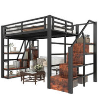 HOCHBETT 140/200 cm in Schwarz mit LED, Regal und Stauraum - Schwarz, Holzwerkstoff/Metall (140/200cm) - WISHDOR