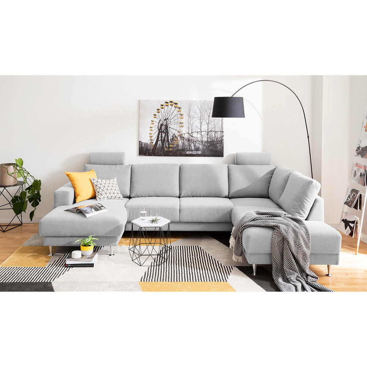 WOHNLANDSCHAFT mit Longchair und Ottomane - Grau, Textil (305/85/200cm) - home24