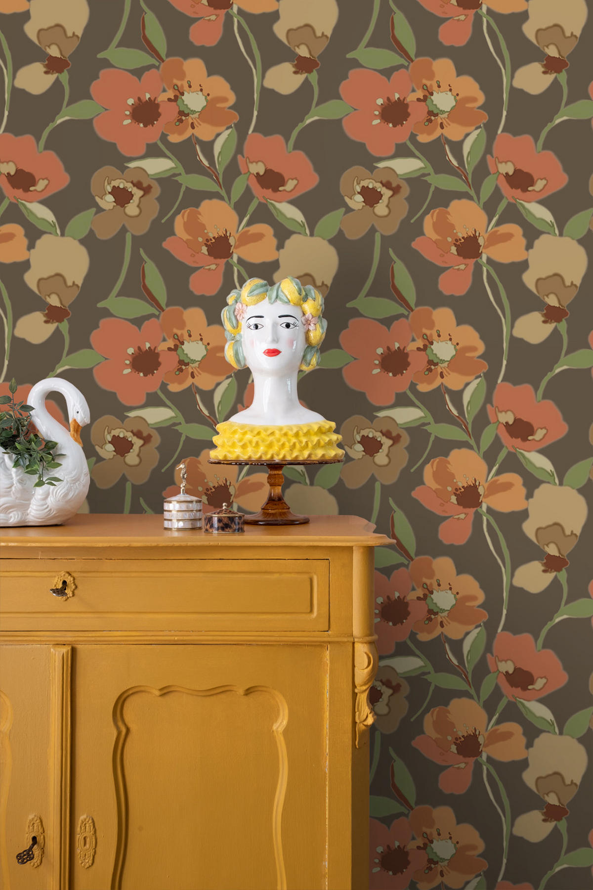 TAPETE Blumen 50 x 900 cm - Orange, Papier (50/900cm) - ESTAhome