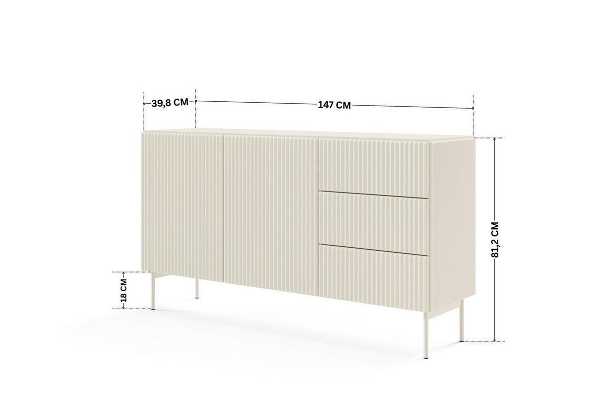 SIDEBOARD MUTI 147 cm Kaschmir - mit 2 Türen (links) und 3 Schubladen (rechts) - Kaschmir, Holz/Holzwerkstoff (147/81/40cm) - Ravio