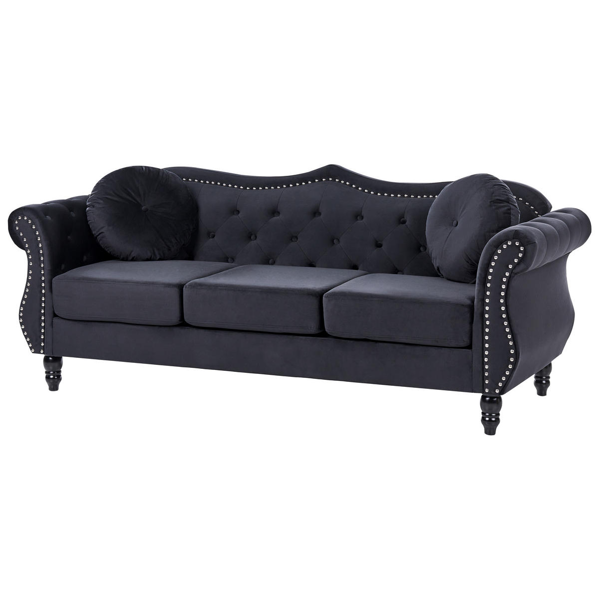 3-SITZER-SOFA Samtstoff Schwarz Skien - Schwarz, Textil (204/86/78cm) - Beliani
