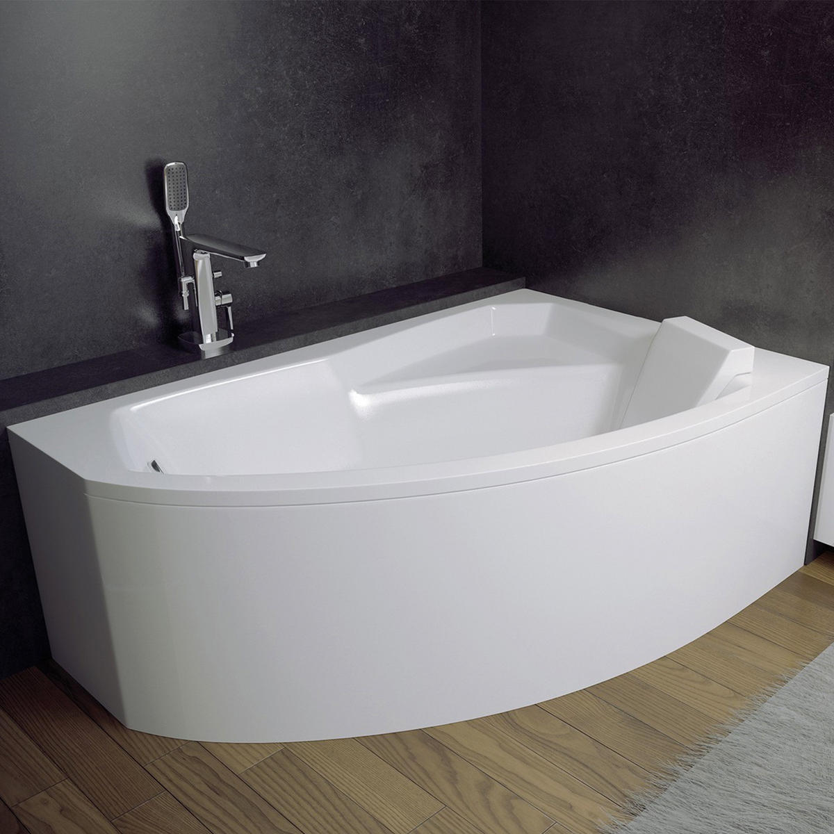 BADEWANNE Eckwanne RIMA 170/110 Rechts mit Schürze Ablauf Füße - Weiß, Kunststoff (110/58.5/170cm) - bad land