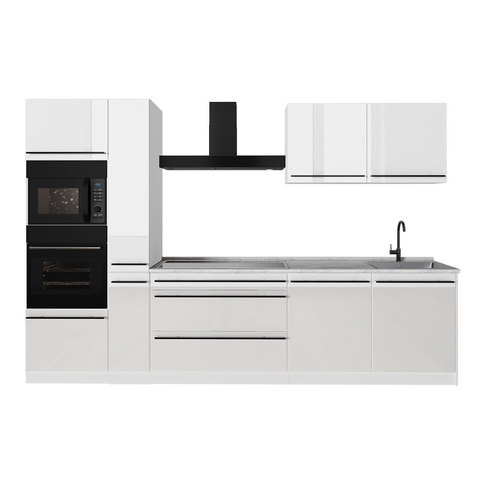 KUCHYNKA R-Line, Biely vysoký lesk/biely, 310 cm bez pracovnej dosky - biela/biela s vysokým leskom, kompozitné drevo (310/206.8/46cm) - Vicco