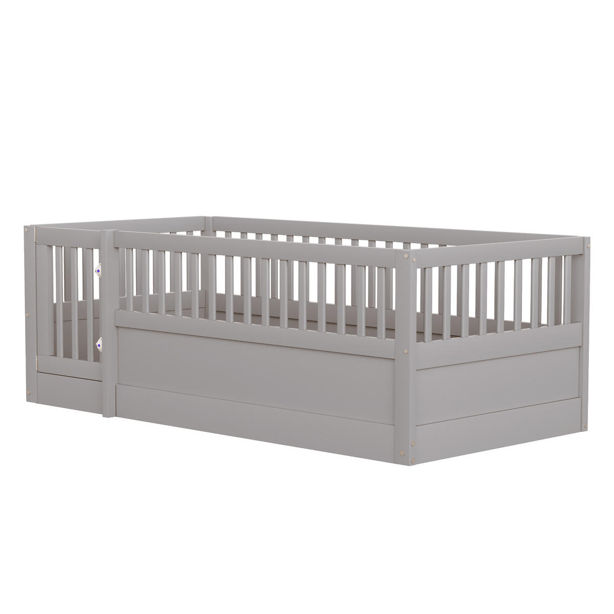 KINDERBETT 90x200 Grau Holz Gitter Tür - Grau, Holz (90/200cm) - FLIEKS