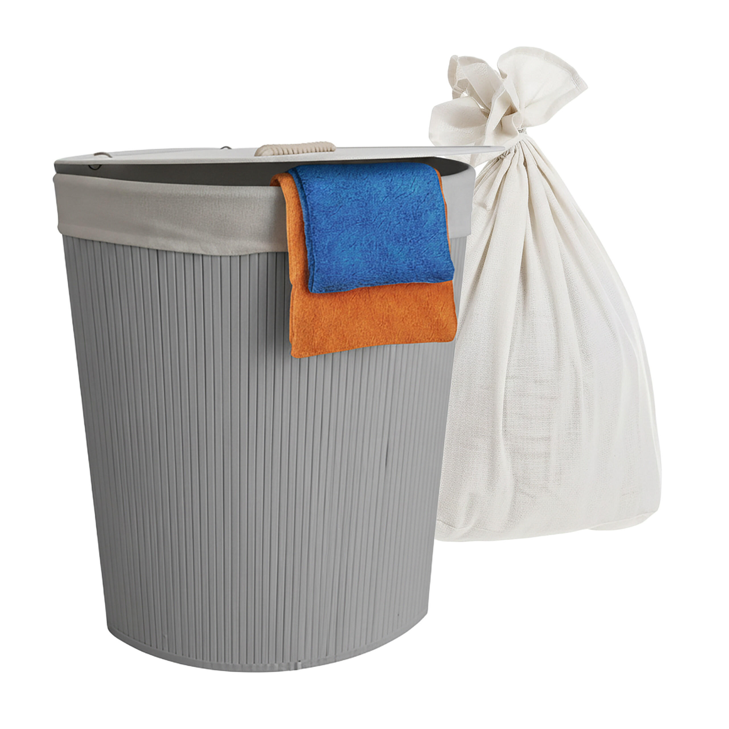 ECKWÄSCHEKORB - Grau, Holz/Textil (36/60/36cm) - Relaxdays