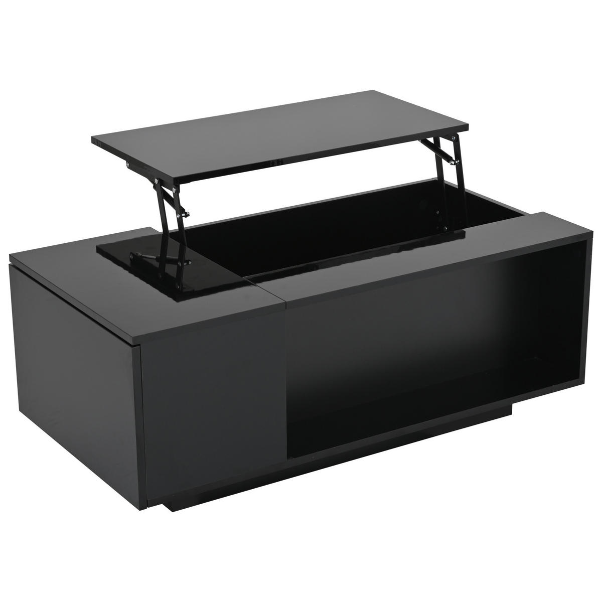 COUCHTISCH Schwarz, 100/50/40 cm mit Hubfunktion, LED und Schublade - Schwarz, Holzwerkstoff (50/100/40cm) - PANGIVO