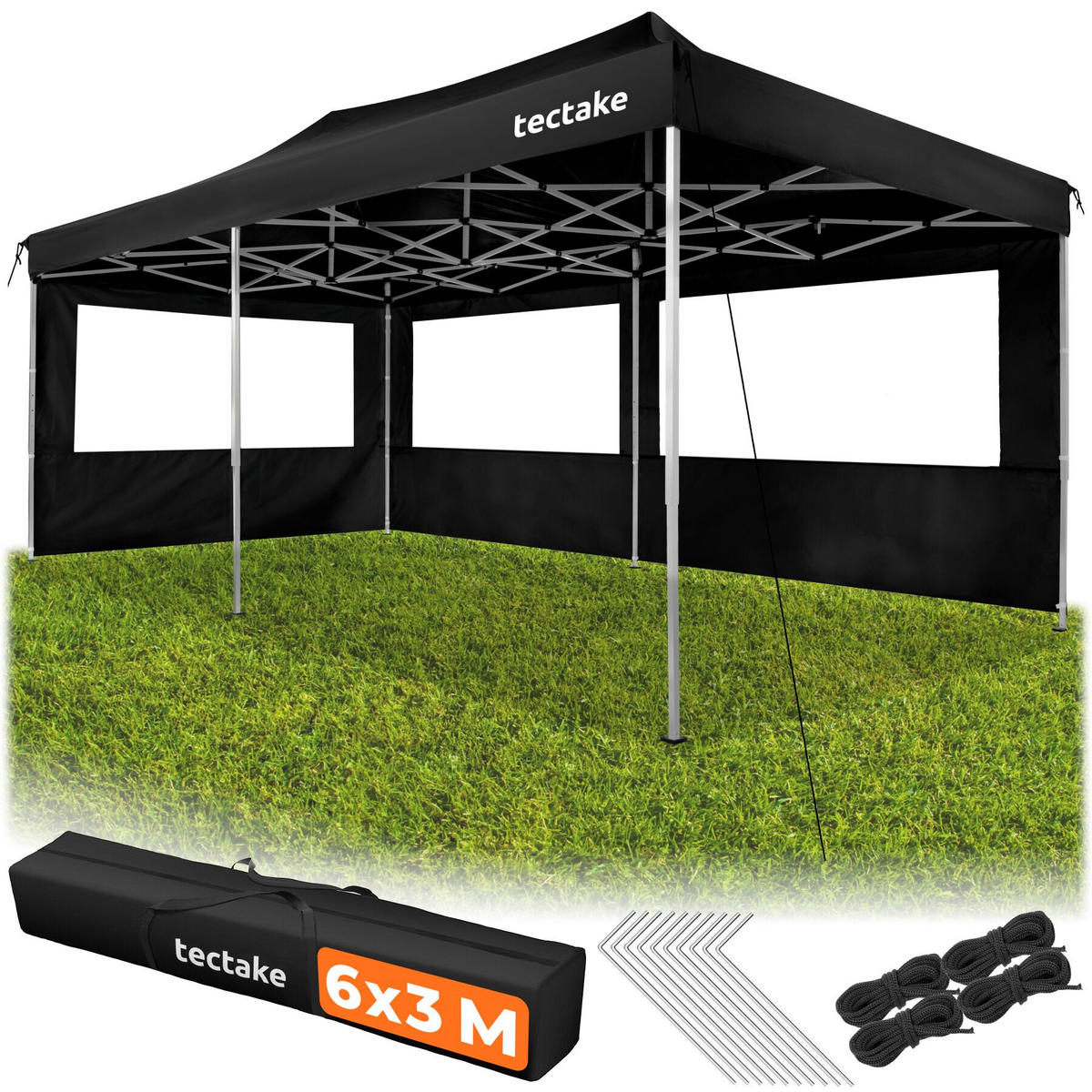 FALTPAVILLON aus Aluminium Viola, inklusive Spannseilen, Heringen und Tragetasche, schwarz - Schwarz, Kunststoff (300/316/600cm) - tectake