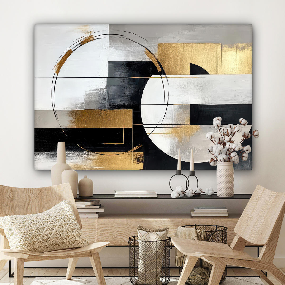 LEINWANDBILD - Abstrakt - Gold - Silber - Formen - Ästhetik - 120x80 - Kunstdruck - Multicolor, Textil (120/80cm) - MuchoWow