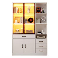 VITRINE LED Hochschrank Glas 120cm 13 Fächer Weiß Modern - Weiß, Holzwerkstoff (120/200/35cm) - FLIEKS