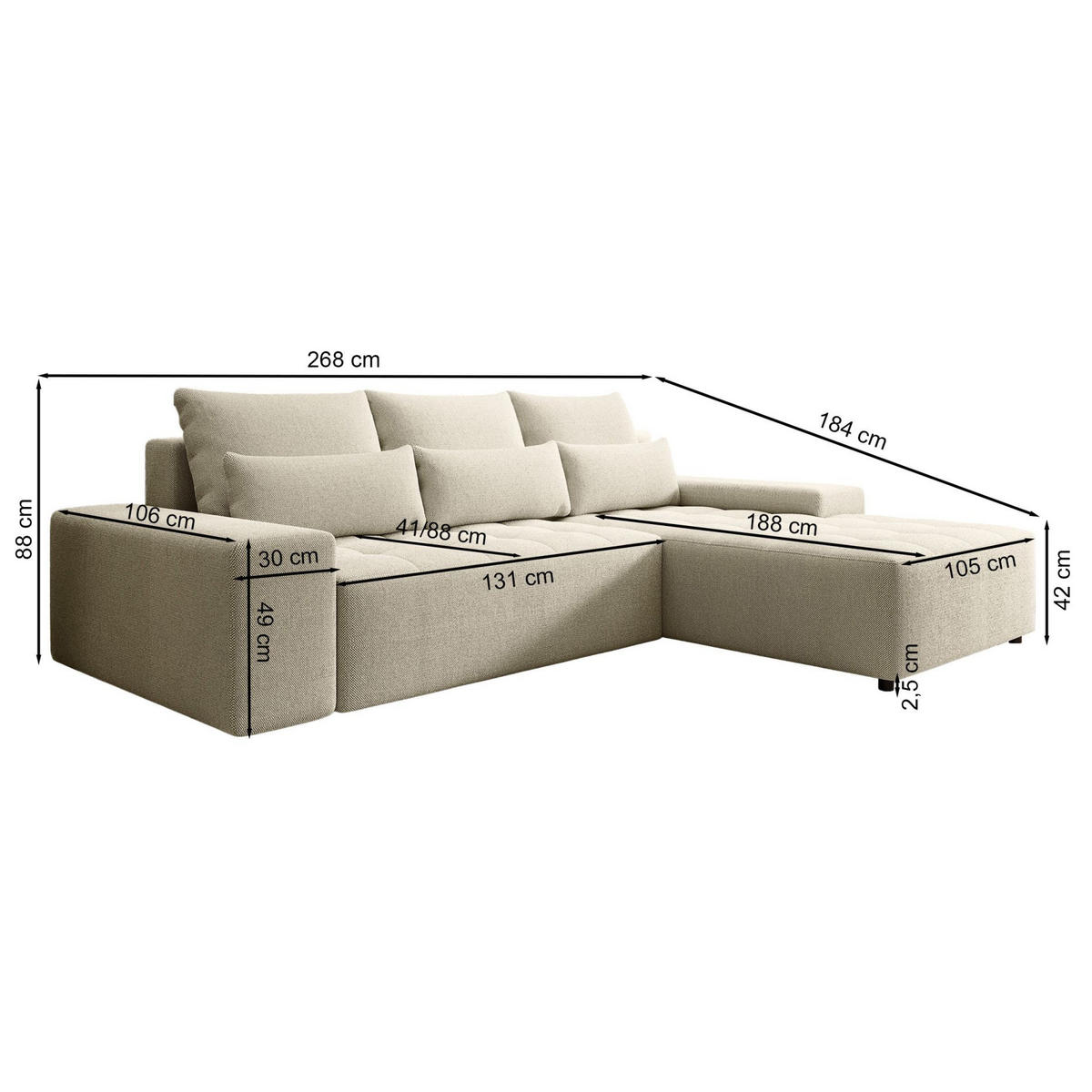 ECKSOFA Neluro Olivgrün Chenille wasserabweisend - Schwarz/Olivgrün, Kunststoff/Textil (268/184cm) - Selsey