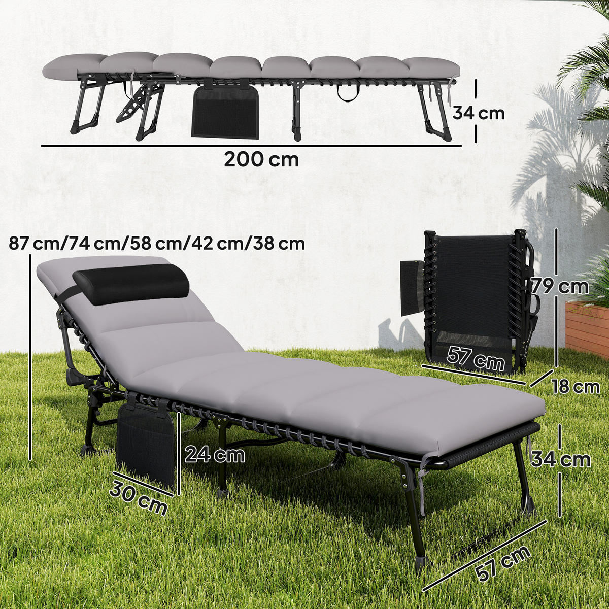 SONNENLIEGE DE-07709 klappbar mit 5-fach verstellbarer Rückenlehne - Hellgrau, Metall (57/38/200cm) - ComfortXL